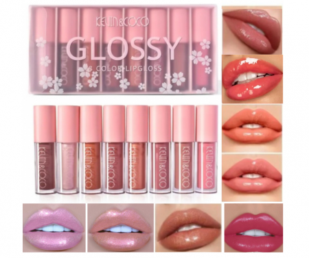 LIP GLOSS/ LUCIU DE BUZE - Set 8 Luciuri de buze rezistente, Lip Gloss, nuante rose si nude, glosy, KEVIN & COCO