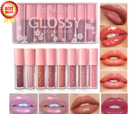 SETURI - Set 8 Luciuri de buze rezistente, Lip Gloss, nuante rose si nude, glosy, KEVIN & COCO