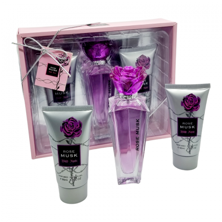 Set Cadou pentru femei, 3 piese cu Parfum, body lotion si shower gel, ROSE MUSK [0]