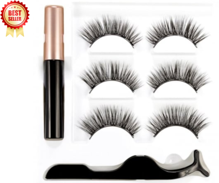 GENE FALSE - Set Gene False Magnetice 3D, 1 Aplicator, 1 Eyeliner Magnetic Negru, Waterproof, 3 perechi