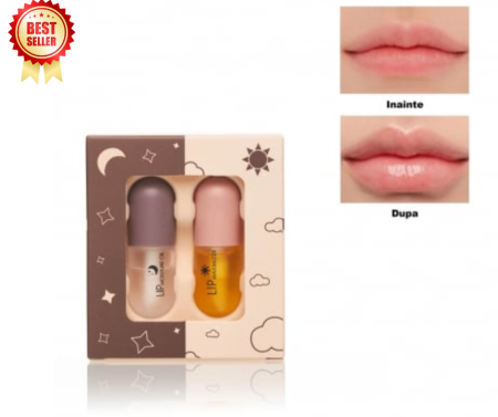 MACHIAJ - Set Luciu pentru marirea buzelor si hidratare intensa, Lip Plumper Kiss Beauty, Day And Night, 2 bucati x 3ml