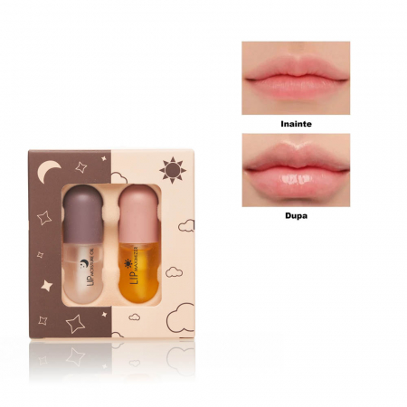 MACHIAJ - Set Luciu pentru marirea buzelor si hidratare intensa, Lip Plumper Kiss Beauty, Day And Night, 2 bucati x 3ml