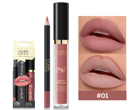 MACHIAJ - Set Ruj Lichid Mat si Creion pentru Buze, Rezistent, Ushas 01