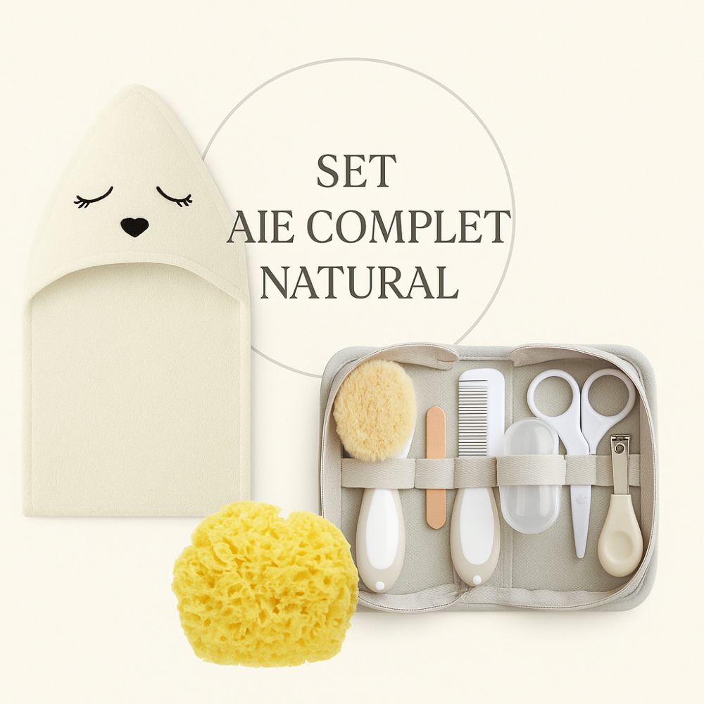 Set Baie Completă – Prosop Teddy Ecru Bambus, Burete Natural & Trusă Saro Baby [1]