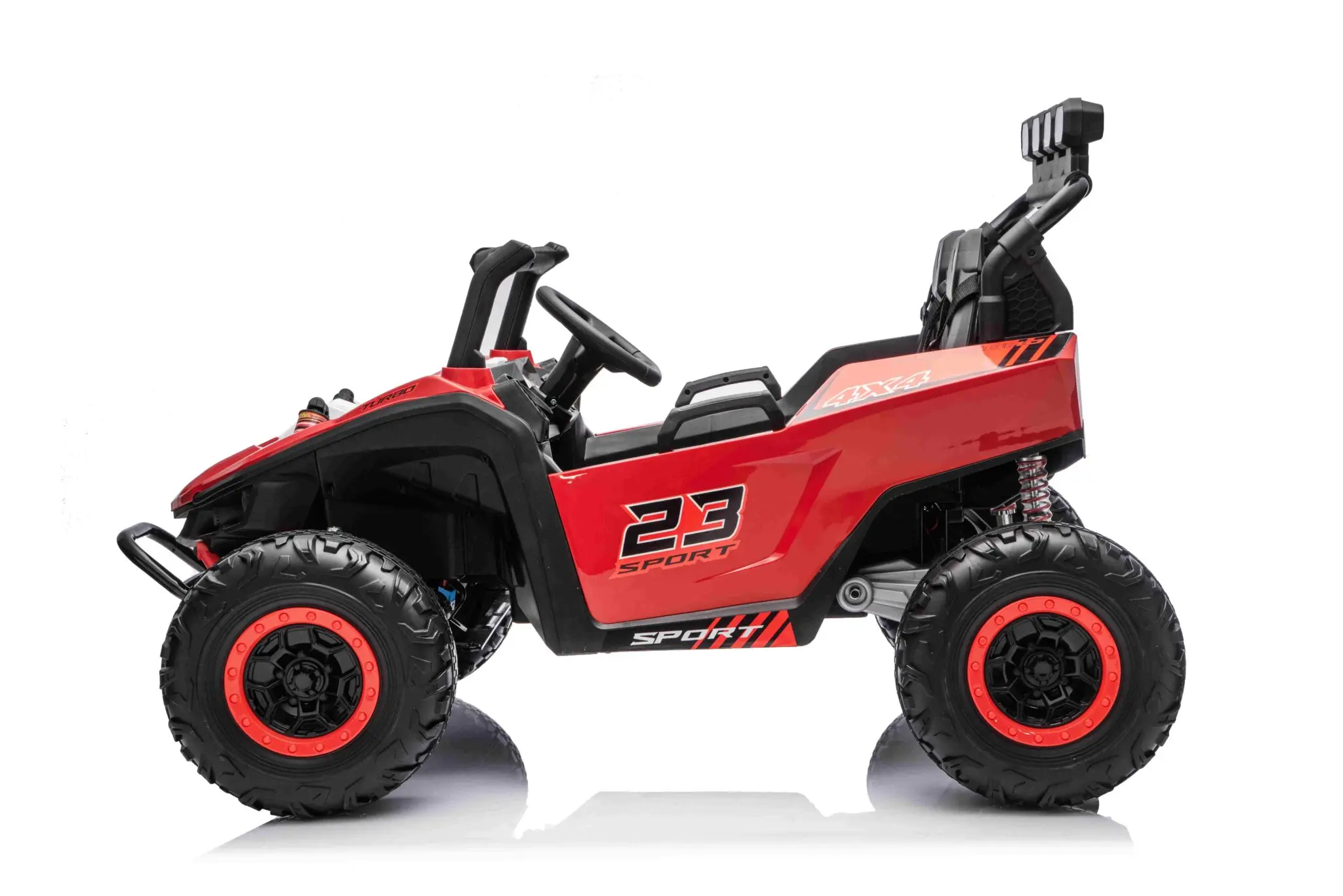 Buggy Electric 2 Locuri Patrol 24V Roșu – 2 Motoare 400W, Girofar LED, Bluetooth, Suspensii, Centură 3 Puncte | Max. 50 kg [4]