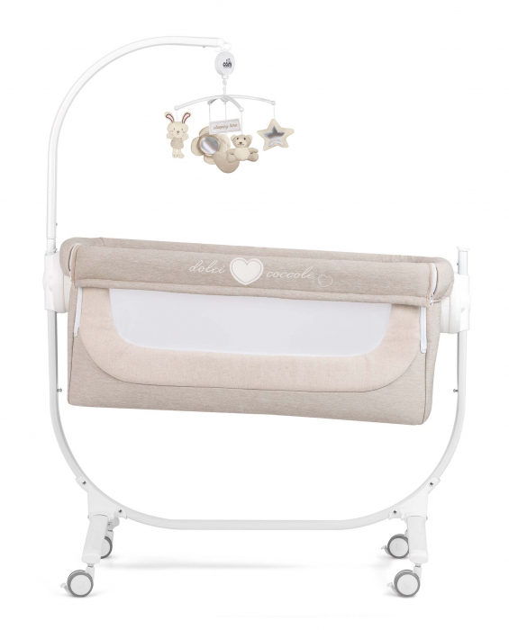 Patut cu leganare, Cullami, co-sleeper 2 in 1, Cu laterala culisanta, Cu setare unghiulara, Cu roti, Reglabil in 8 pozitii pe inaltime, Gri deschis [5]