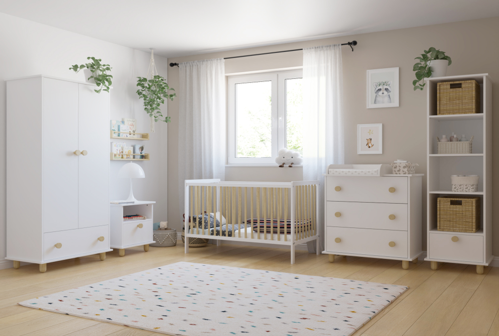 Pătuț 2 în 1 LUMI alb-natur 120x60 cm din Lemn, 3 niveluri somieră, Trepte detașabile + Barieră transformare [4]