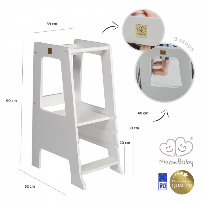 Turn de invatare ajustabil, Learning Tower, Ajutor de bucatarie MeowBaby® Premium, Alb [2]