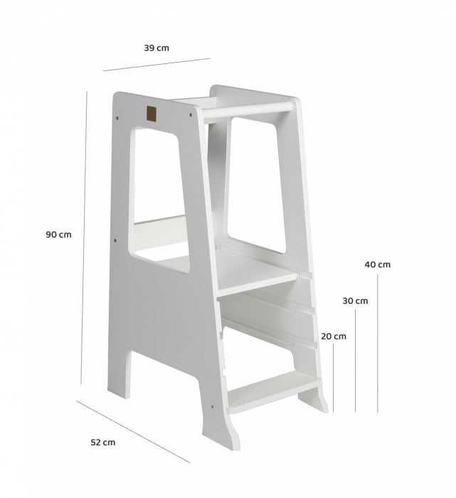 Turn de invatare ajustabil, Learning Tower, Ajutor de bucatarie MeowBaby® Premium, Alb [3]