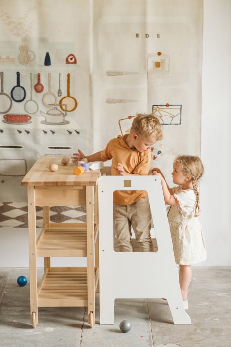 Turn de invatare ajustabil, Learning Tower, Ajutor de bucatarie MeowBaby® Premium, Alb [10]