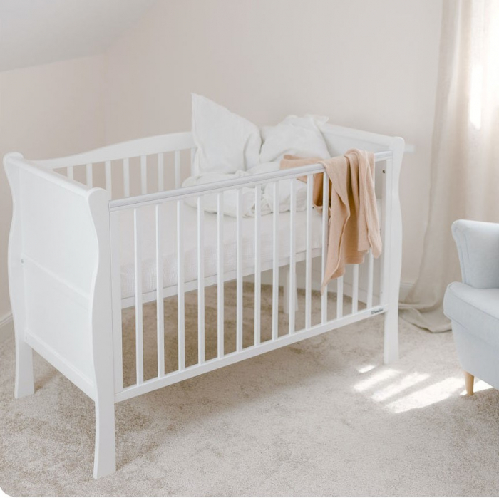 Patut din lemn pentru bebe, inaltime saltea reglabila, Noble Alb 120x60 cm [4]