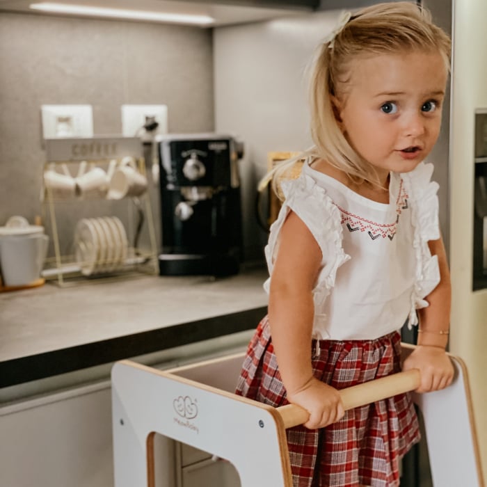 Turn de invatare ajustabil, Learning Tower, Ajutor de bucatarie MeowBaby® Scandi, Alb [10]