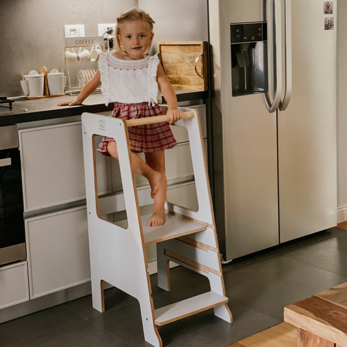 Turn de invatare ajustabil, Learning Tower, Ajutor de bucatarie MeowBaby® Scandi, Alb [12]
