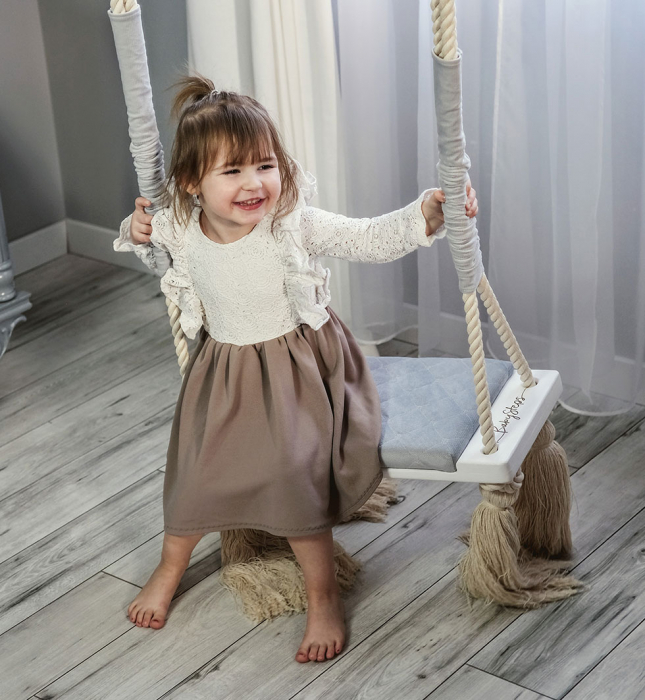 Leagan din lemn si spuma pentru copii WoodSwing by BabySteps, Catifea Velvet Mint [9]