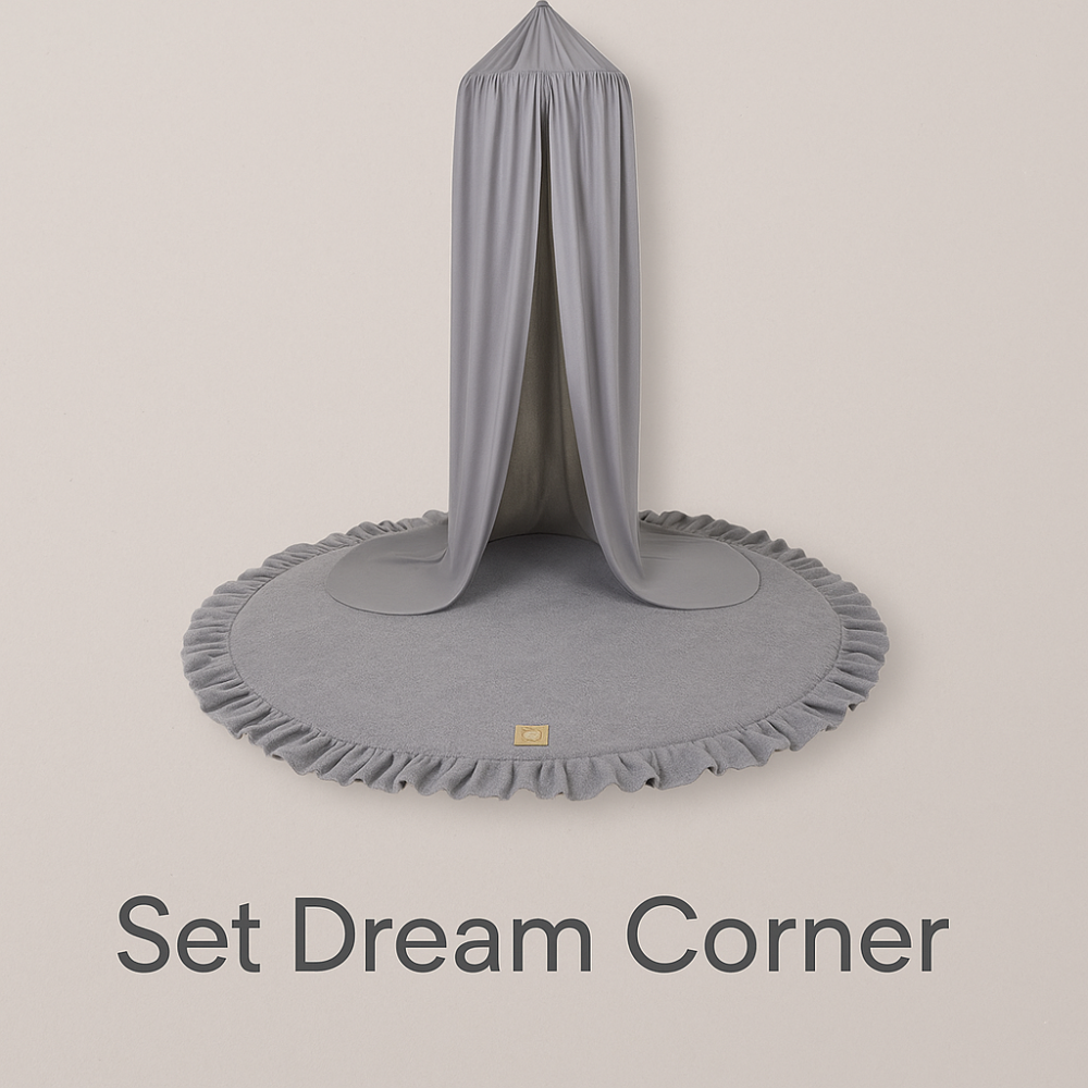 Set Dream Corner – Baldachin Pure Gri & Saltea Rotundă din Catifea Gri [1]