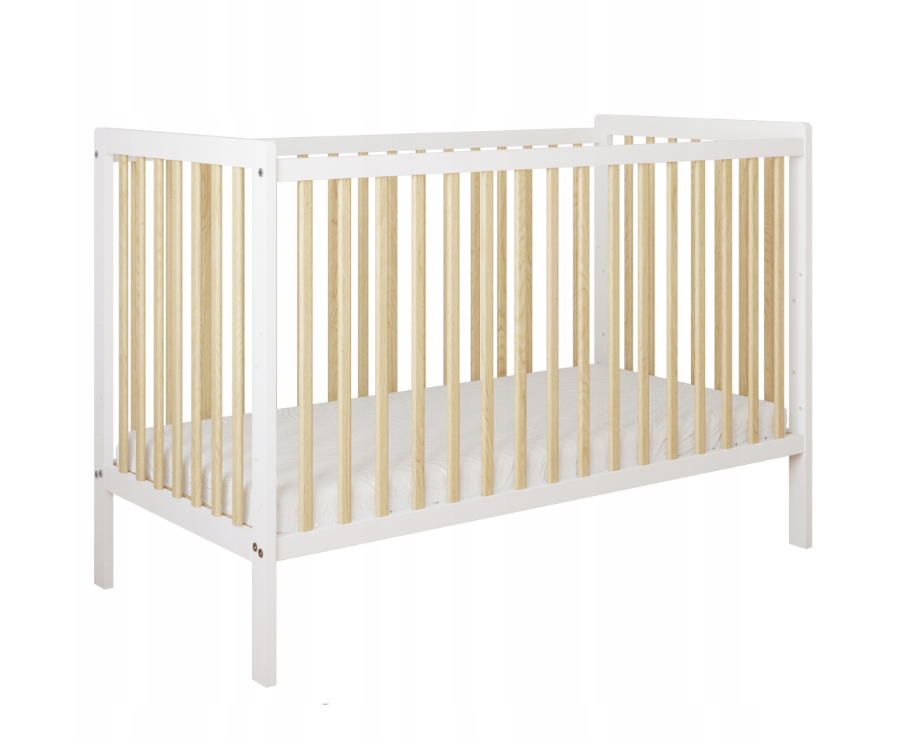 Pătuț 2 în 1 LUMI alb-natur 120x60 cm din Lemn, 3 niveluri somieră, Trepte detașabile + Barieră transformare [6]