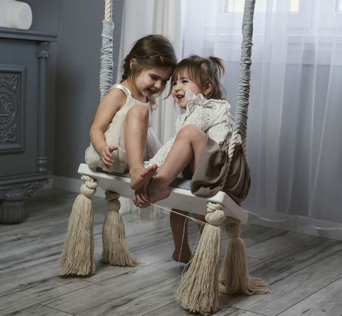 Leagan din lemn si spuma pentru copii WoodSwing by BabySteps, Catifea Velvet Ecri [12]
