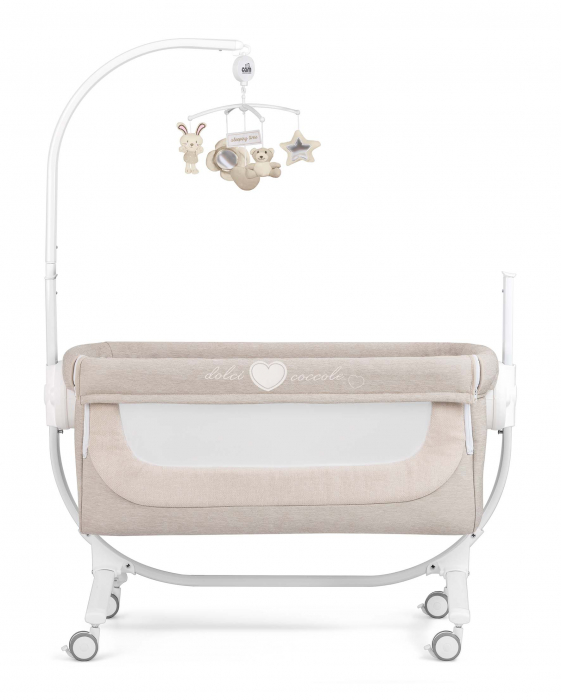 Patut cu leganare, Cullami, co-sleeper 2 in 1, Cu laterala culisanta, Cu setare unghiulara, Cu roti, Reglabil in 8 pozitii pe inaltime, Gri deschis [4]