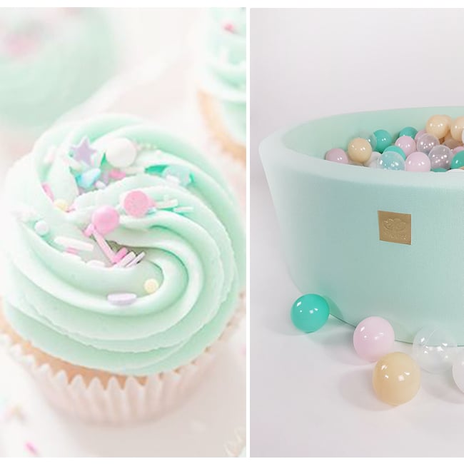 Piscina uscata cu 250 de bile (Alb, Mint, Bej, Roz pastel, Transparent) MeowBaby®, Cupcake, 90x30 cm, Mint [4]