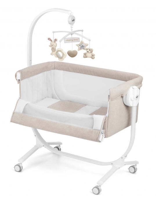 Patut cu leganare, Cullami, co-sleeper 2 in 1, Cu laterala culisanta, Cu setare unghiulara, Cu roti, Reglabil in 8 pozitii pe inaltime, mélange beige [1]