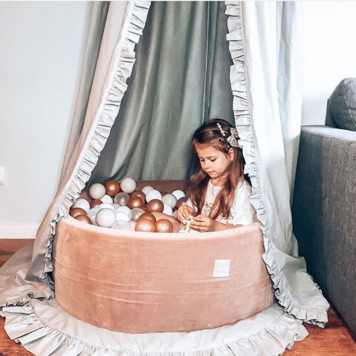 Piscina uscata cu 250 de bile (Auriu, Alb, Transparent, Bej ) MeowBaby®, Teddy Bear, 90x40 cm, Catifea Bej [17]