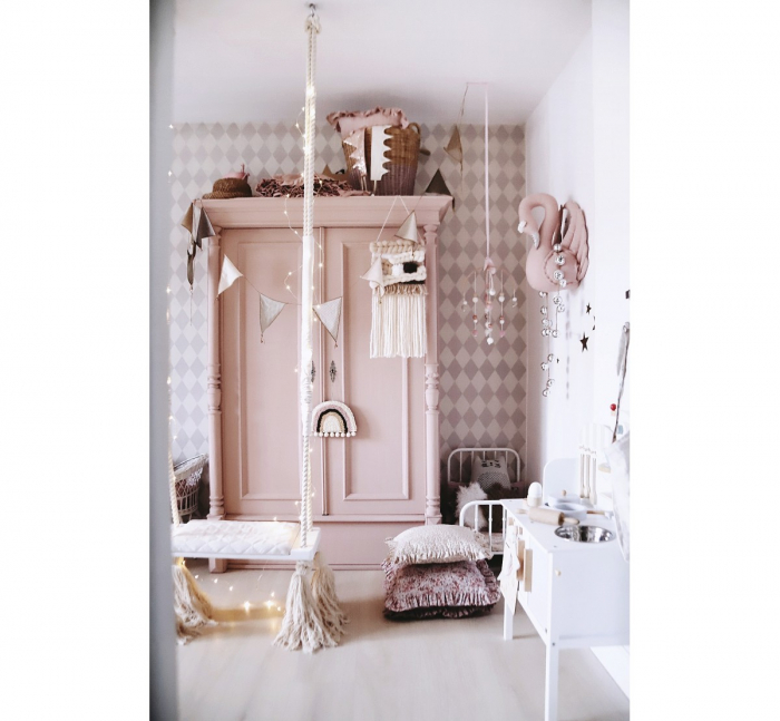 Leagan din lemn si spuma pentru copii WoodSwing by BabySteps, Catifea Velvet Ecri [7]