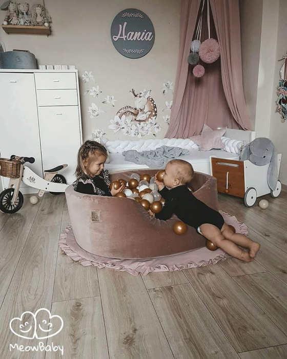 Piscina uscata cu 250 de bile (Auriu, Alb, Transparent, Bej ) MeowBaby®, Teddy Bear, 90x30 cm, Catifea Bej [19]