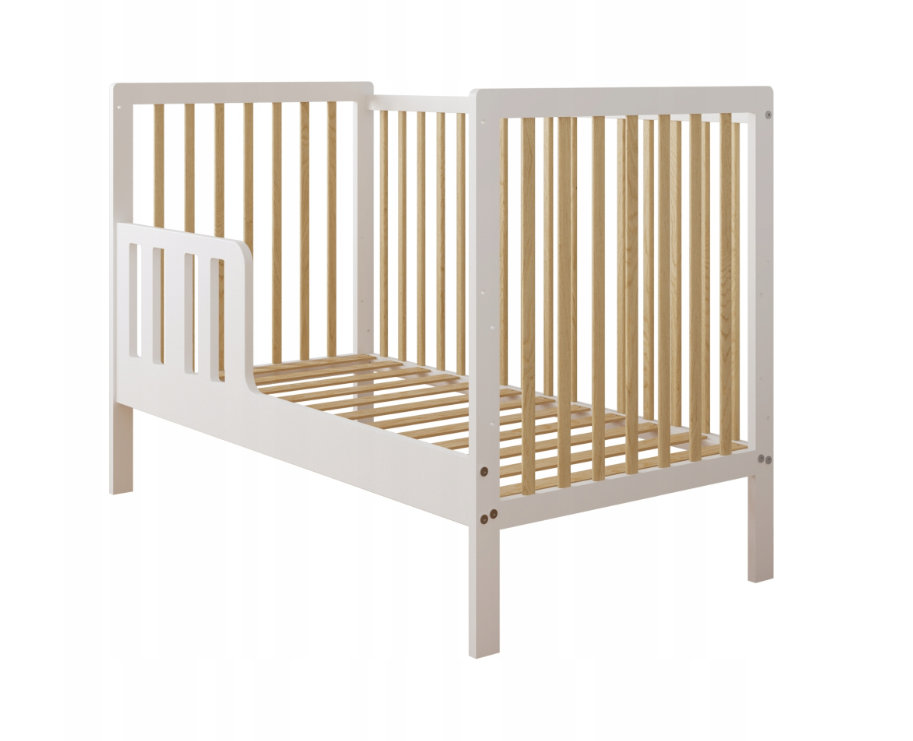 Pătuț 2 în 1 LUMI alb-natur 120x60 cm din Lemn, 3 niveluri somieră, Trepte detașabile + Barieră transformare [7]