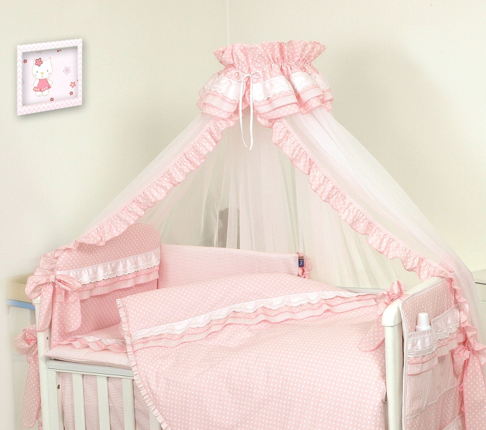 AMY - Lenjerie 3 piese Cu protectie laterala Baby Chic din Bumbac, 120x60 cm, Roz [2]