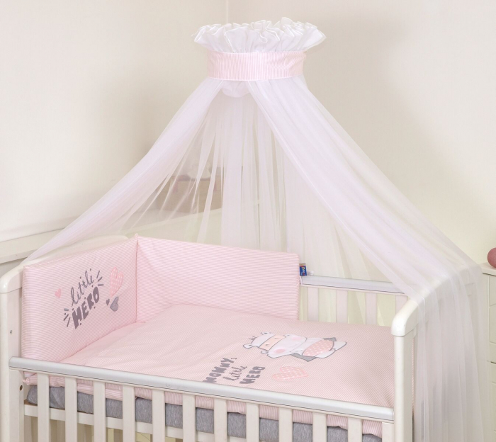 AMY - Lenjerie 3 piese Cu protectie laterala Little Hero din Bumbac, 120x60 cm, Roz [2]
