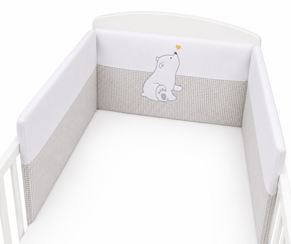 AMY - Lenjerie 3 piese Cu protectie laterala Bear Heart din Bumbac, 120x60 cm, Gri [3]