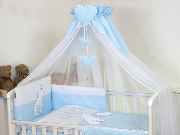 AMY - Lenjerie 4 piese Cu protectie laterala Bear Heart din Bumbac, 120x60 cm, Blue [2]