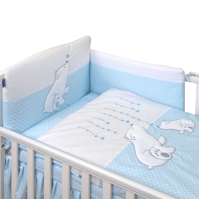 AMY - Lenjerie 4 piese Cu protectie laterala Bear Heart din Bumbac, 120x60 cm, Blue [3]