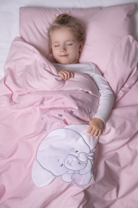 AMY - Lenjerie 3 piese Cu protectie laterala Elefant din Bumbac, 120x60 cm, Roz [5]