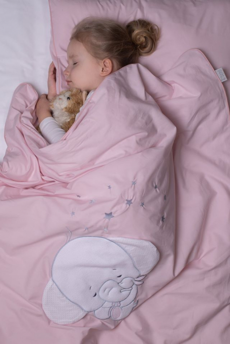 AMY - Lenjerie 3 piese Cu protectie laterala Elefant din Bumbac, 120x60 cm, Roz [6]