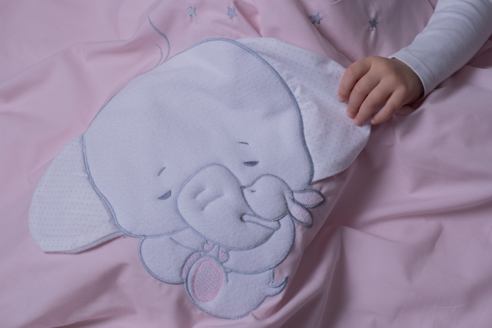AMY - Lenjerie 3 piese Cu protectie laterala Elefant din Bumbac, 120x60 cm, Roz [3]