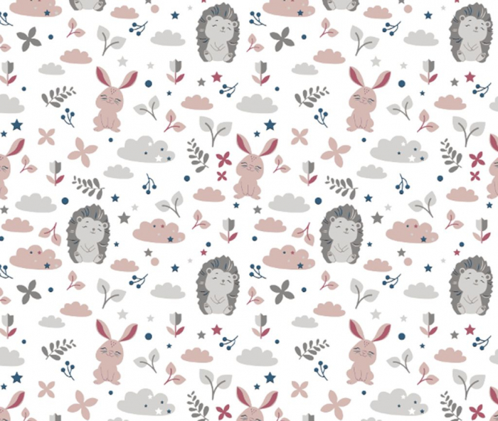 Set lenjerie din bumbac cu protectie laterala pentru pat bebe 120 x 60 cm, Iepuras Roz, Amy [5]