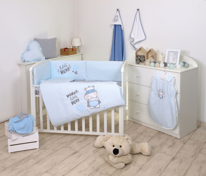 AMY - Lenjerie 3 piese Cu protectie laterala Little Hero din Bumbac, 120x60 cm, Blue [2]