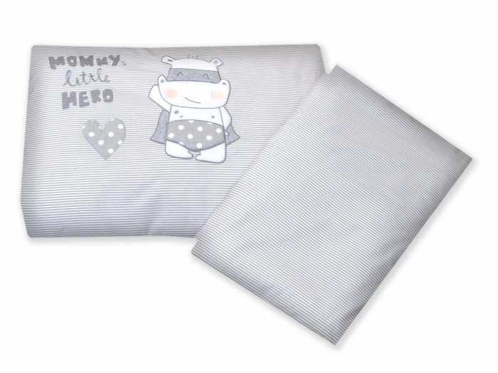 AMY - Lenjerie 3 piese Cu protectie laterala Little Hero din Bumbac, 120x60 cm, Gri [5]