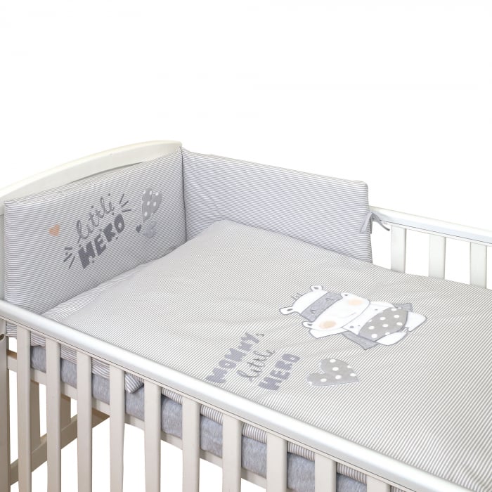 AMY - Lenjerie 3 piese Cu protectie laterala Little Hero din Bumbac, 120x60 cm, Gri [4]