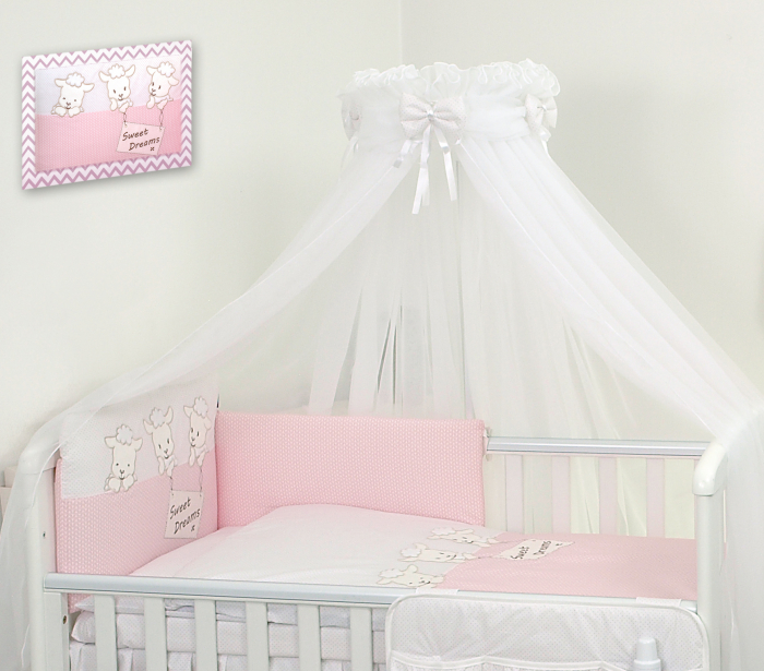 AMY - Lenjerie 3 piese Cu protectie laterala Sweet Dreams din Bumbac, 120x60 cm, Roz [2]