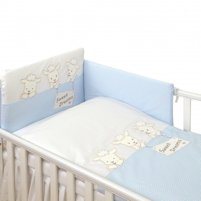 AMY - Lenjerie 3 piese Cu protectie laterala Sweet Dreams din Bumbac, 120x60 cm, Blue [3]