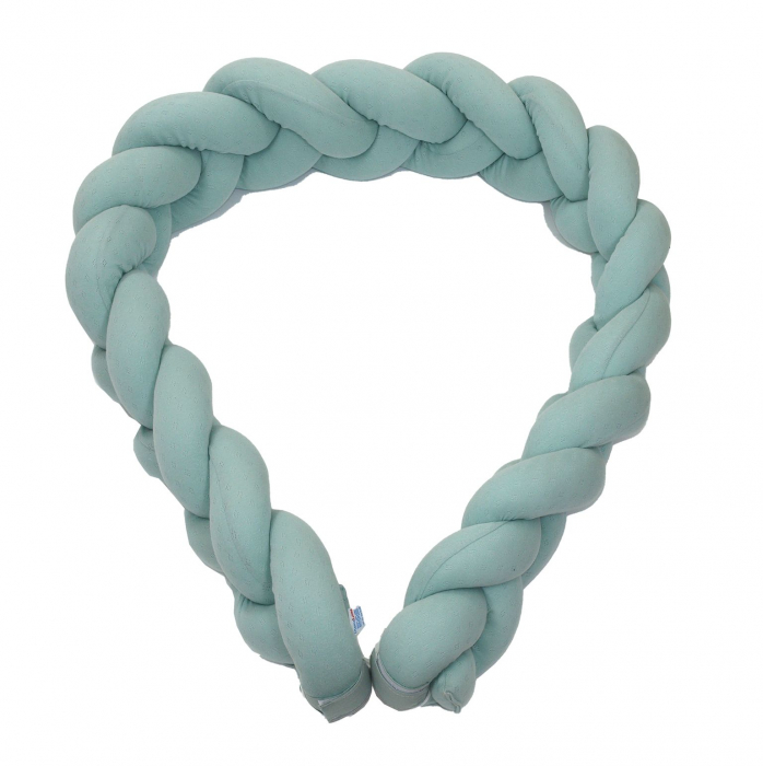 Aparatoare laterala pat Bumper impletit cu inchidere velcro, Bumbac Tricot Mint, 180x21 cm [3]