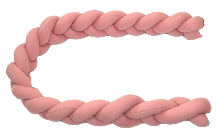 Aparatoare laterala pat Bumper impletit cu inchidere velcro, Bumbac Tricot Roz, 180x21 cm [4]