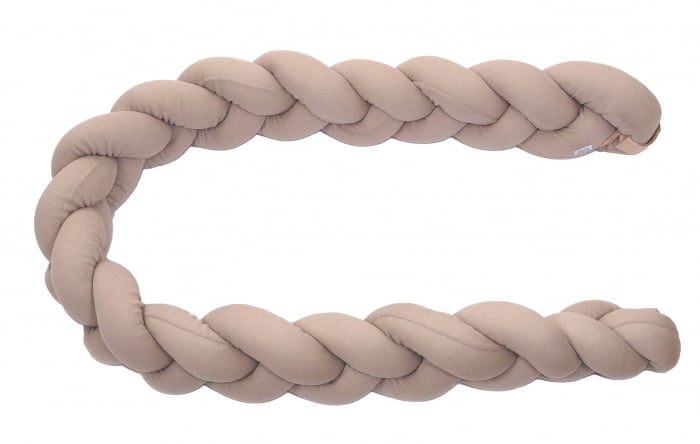 Aparatoare laterala pat Bumper impletit cu inchidere velcro, Bumbac Tricot Bej, 180x21 cm [4]