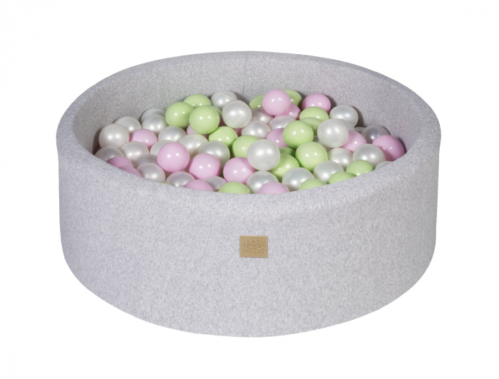 Piscina uscata cu 250 de bile (Verde, Transparent, Alb perlat, Roz pastel) MeowBaby®, Spring, 90x30 cm, Gri deschis [2]