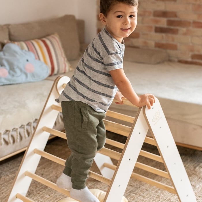 Scara din lemn pentru copii - Triunghi de catarare tip Pikler Montessori, Alb, MeowBaby® [6]