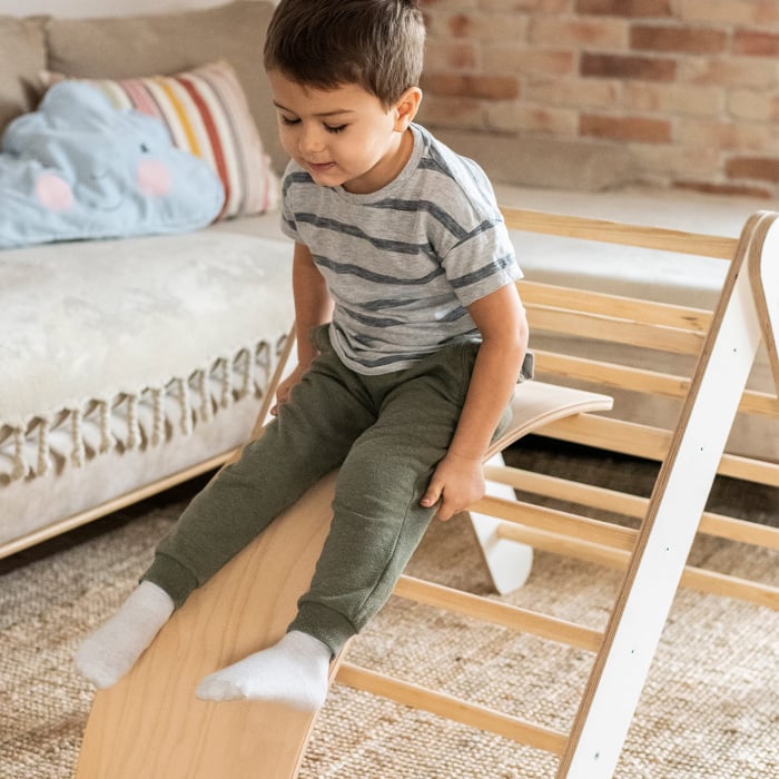Scara din lemn pentru copii - Triunghi de catarare tip Pikler Montessori, Alb, MeowBaby® [8]