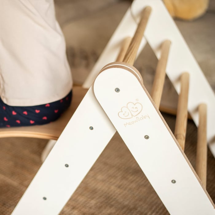 Scara din lemn pentru copii - Triunghi de catarare tip Pikler Montessori, Alb, MeowBaby® [7]