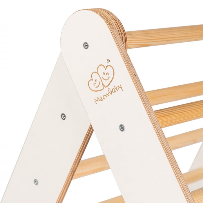 Scara din lemn pentru copii - Triunghi de catarare tip Pikler Montessori, Alb, MeowBaby® [4]